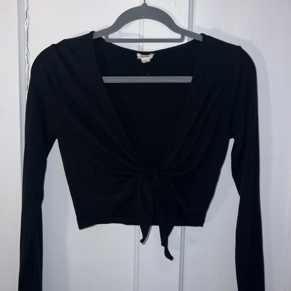 Garage Black Tie Front Crop Blouse